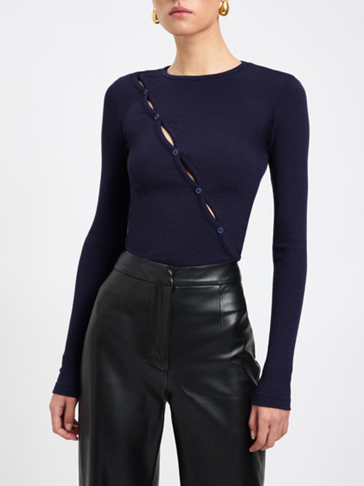 Geribde Dames Top met Knoopdetail | Elegant & Uniek | Comfortabele Pasvorm