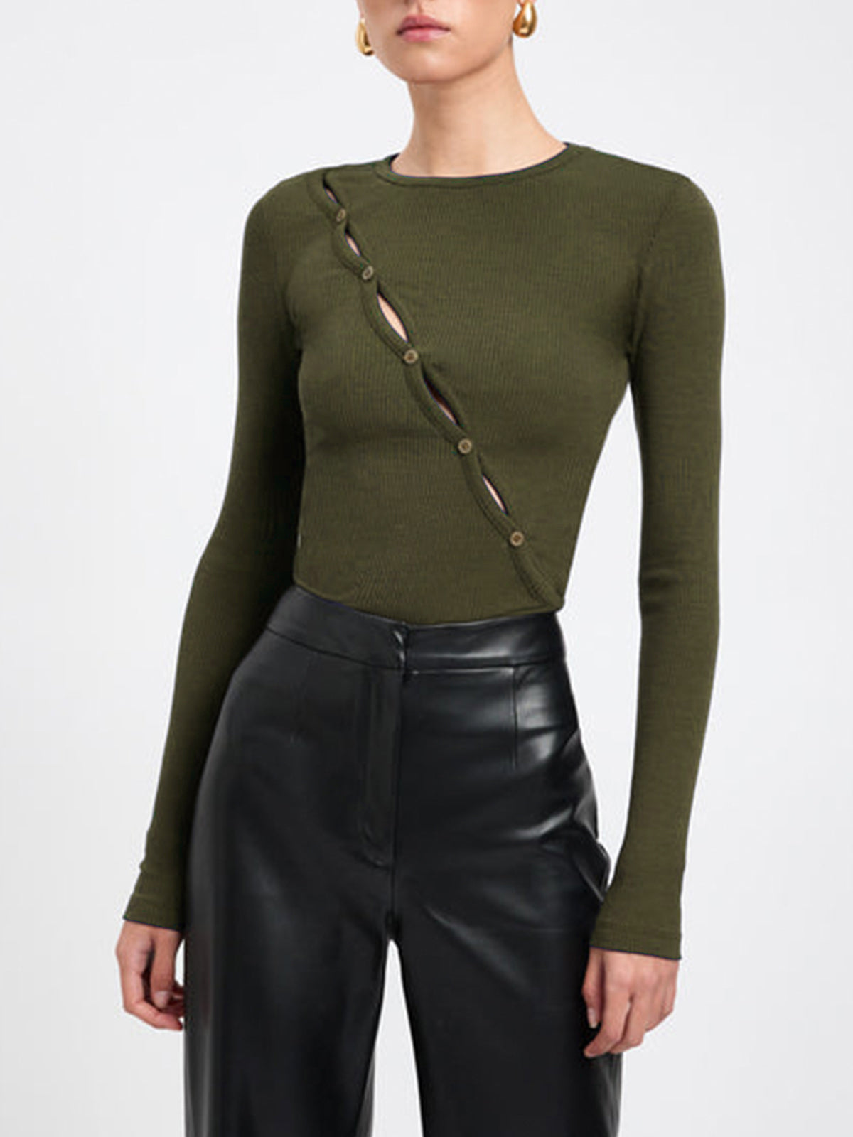 Geribde Dames Top met Knoopdetail | Elegant & Uniek | Comfortabele Pasvorm