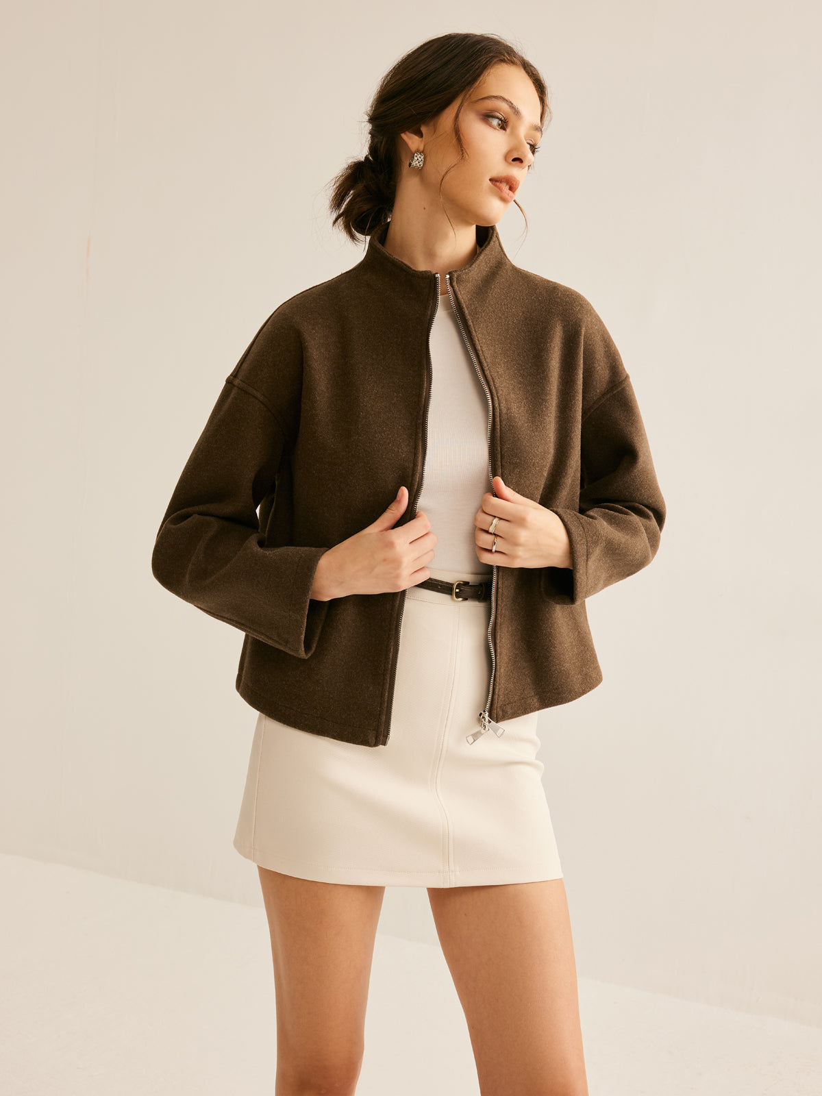 Dames Cropped Jas | Hoge Kraag – Minimalistisch, Comfortabel en Trendy voor het Lente Seizoen