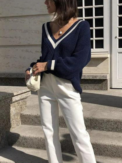 Pull col V tricoté | Tendance et confortable | Accents contrastés