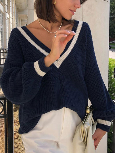 Pull col V tricoté | Tendance et confortable | Accents contrastés