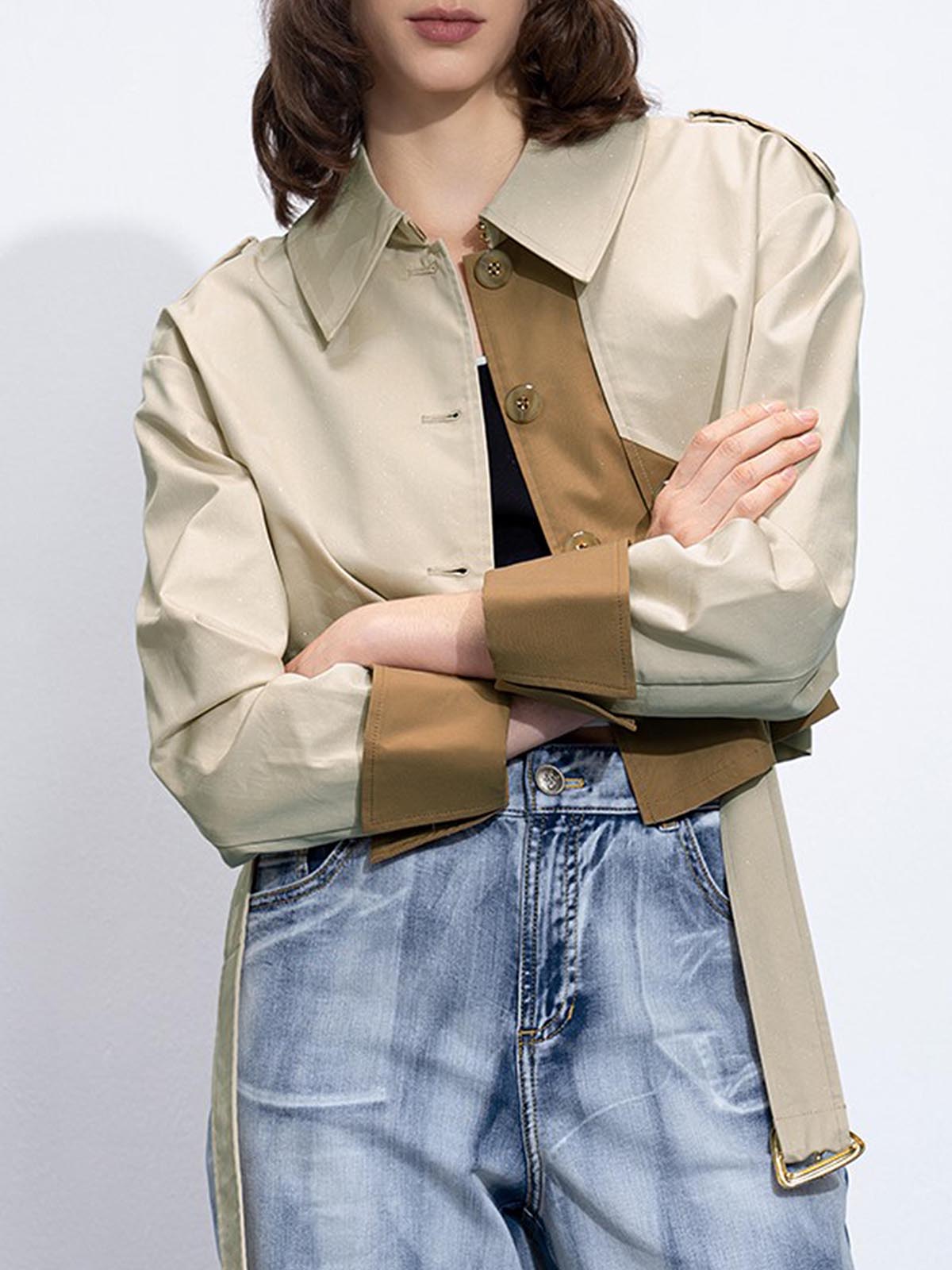 Dames Cropped Trenchcoat | Colourblock Design – Trendy en Tijdloos