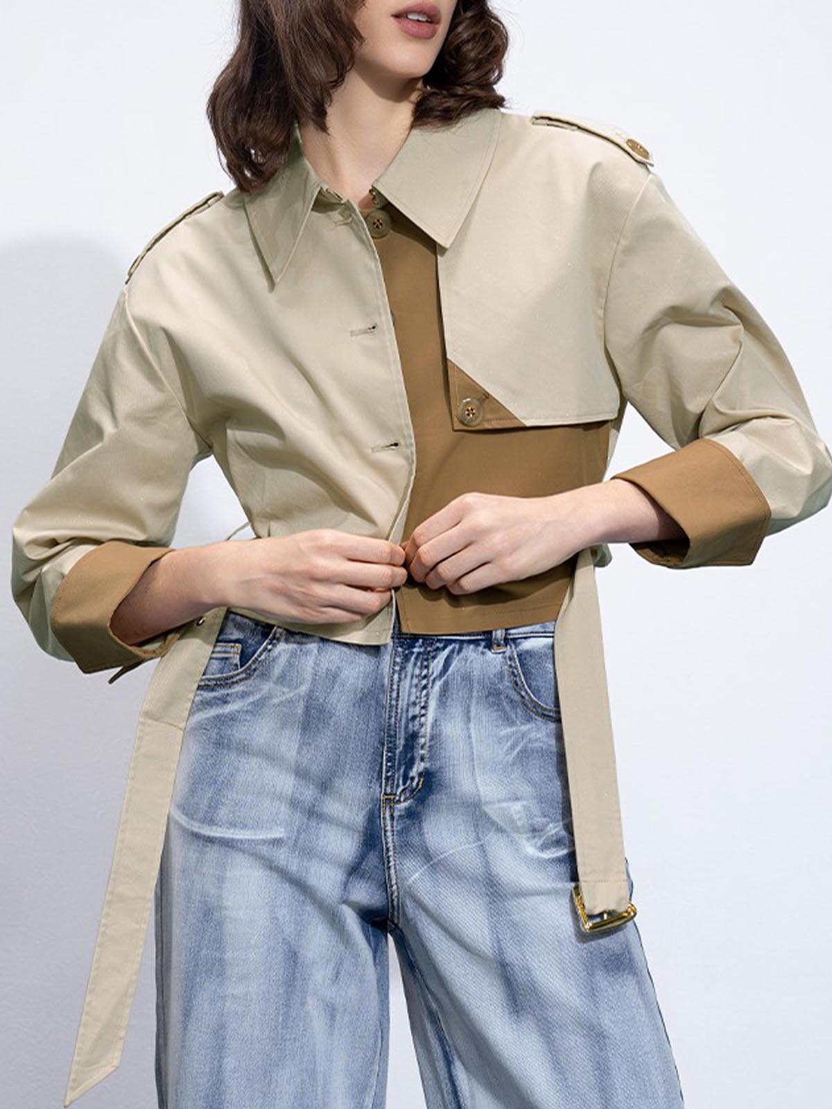 Dames Cropped Trenchcoat | Colourblock Design – Trendy en Tijdloos