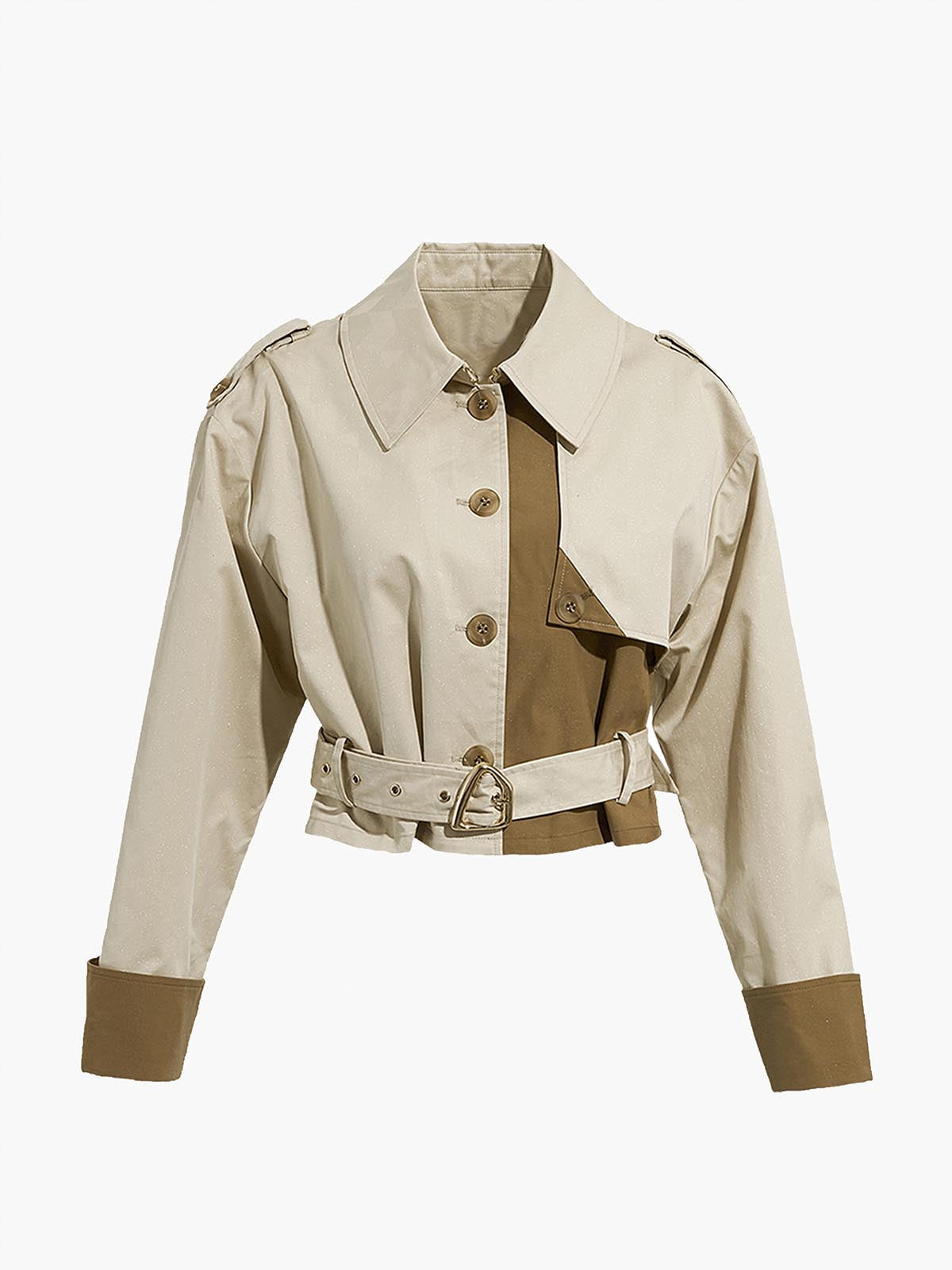 Dames Cropped Trenchcoat | Colourblock Design – Trendy en Tijdloos