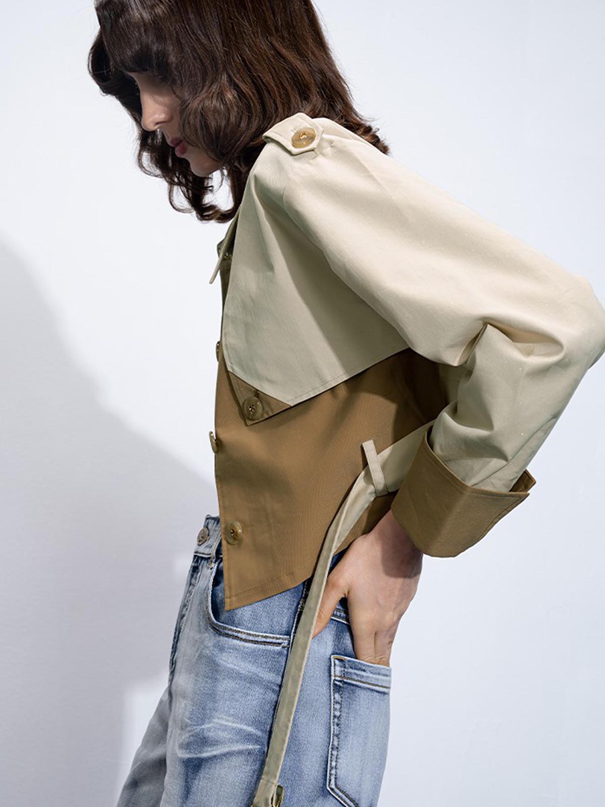 Dames Cropped Trenchcoat | Colourblock Design – Trendy en Tijdloos