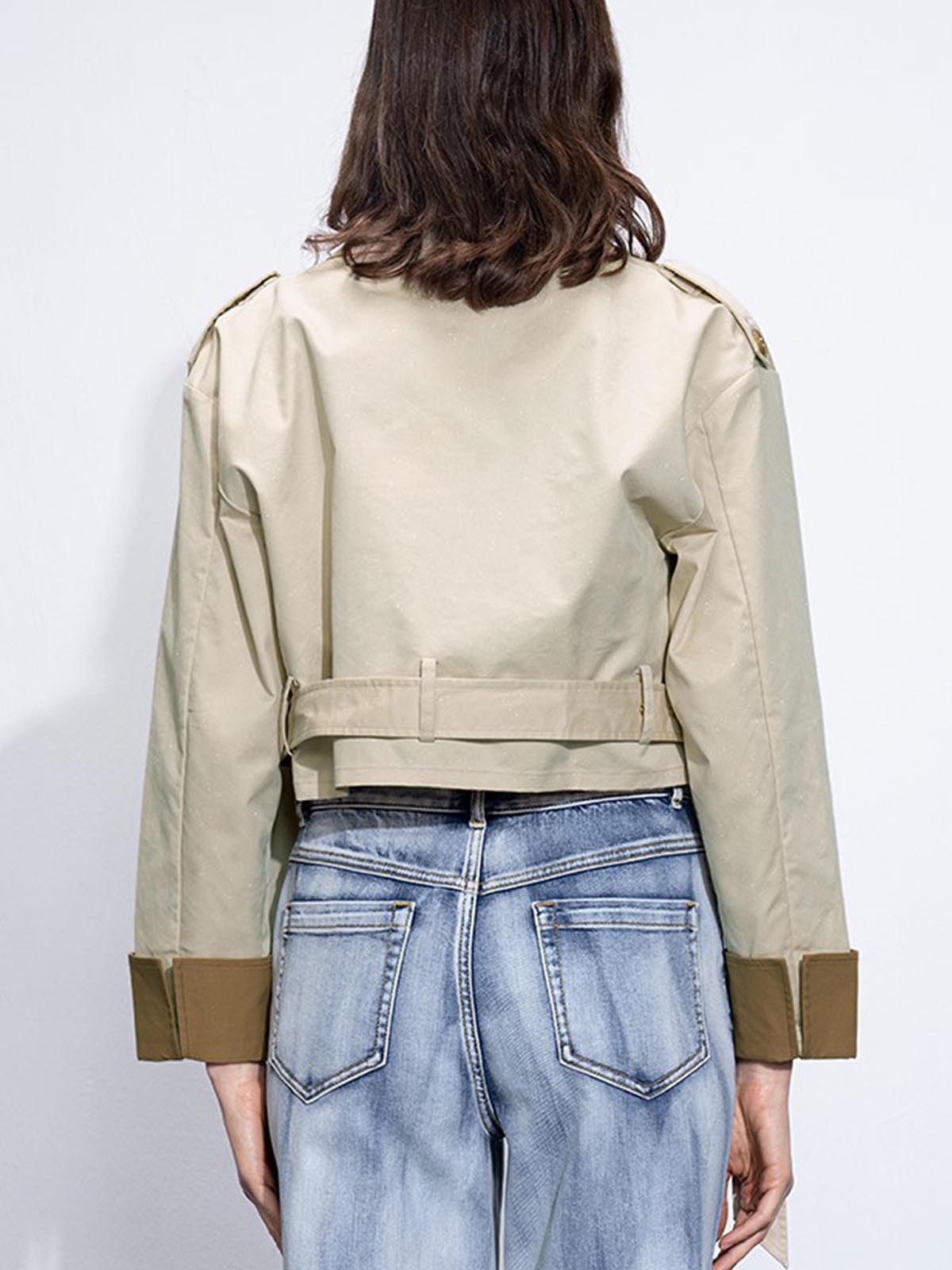 Dames Cropped Trenchcoat | Colourblock Design – Trendy en Tijdloos
