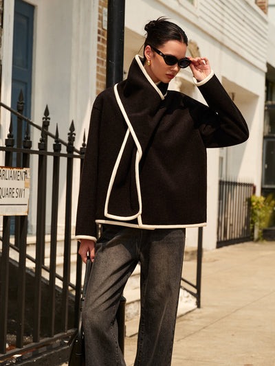 Asymmetric Coat | Contrasting Trim | Modern &amp; Chic
