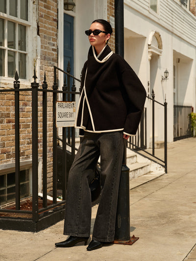 Asymmetric Coat | Contrasting Trim | Modern &amp; Chic