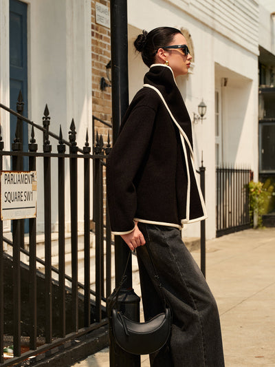 Asymmetric Coat | Contrasting Trim | Modern &amp; Chic