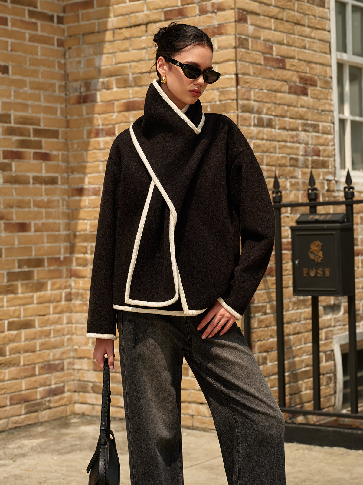 Asymmetric Coat | Contrasting Trim | Modern &amp; Chic