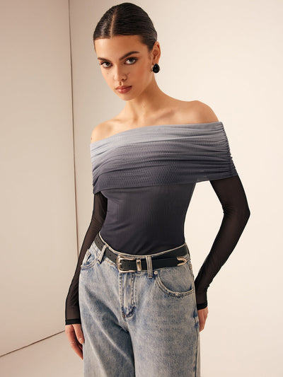 Lina | Off-Shoulder Ombre Top | Moderne Luxe | Unieke Textuur