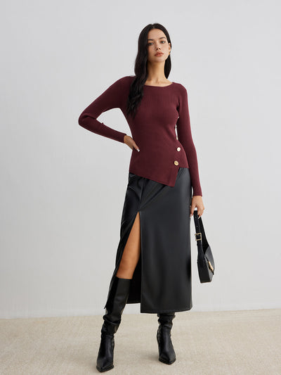 Haut côtelé pour femme avec design asymétrique et boutons | Élégant et confortable
