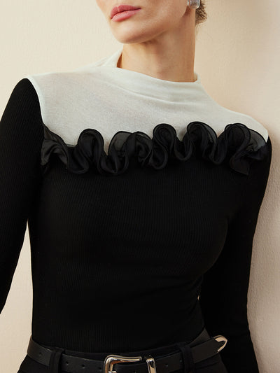Lina | Ribbed Ruffle Top | Modern Elegance | Luxurious Cotton Blend