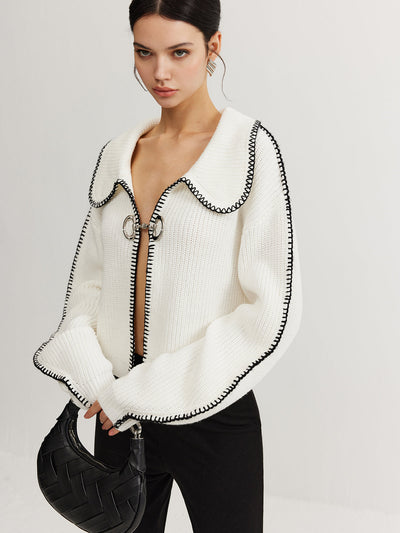 Cardigan tricoté pour femme avec manches surdimensionnées et design unique