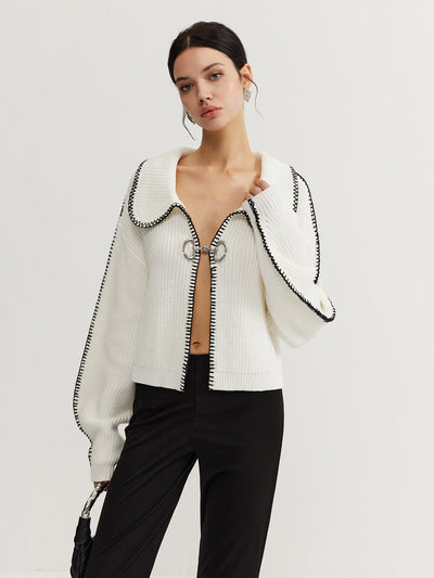 Cardigan tricoté pour femme avec manches surdimensionnées et design unique