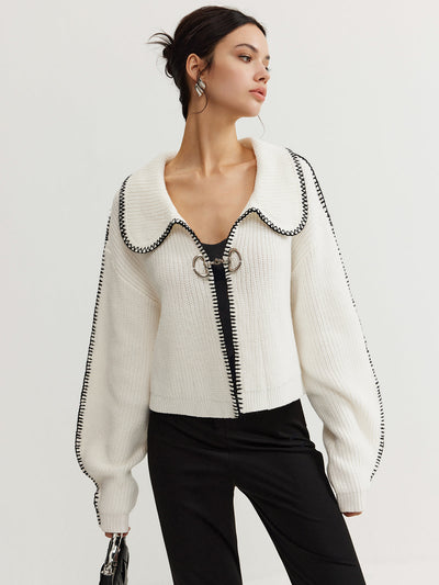Cardigan tricoté pour femme avec manches surdimensionnées et design unique