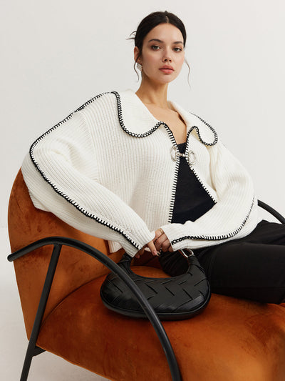 Cardigan tricoté pour femme avec manches surdimensionnées et design unique