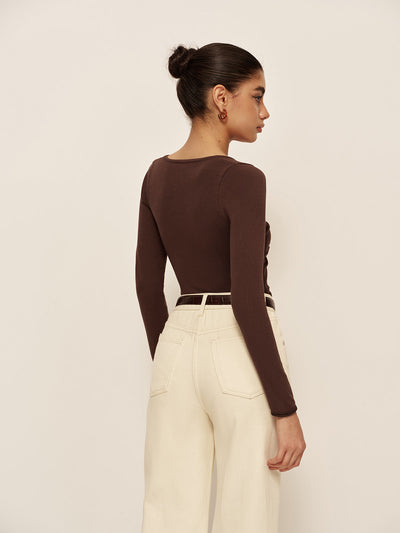Women's Long Sleeve Top | Elegant V-Neck Ruffled Top