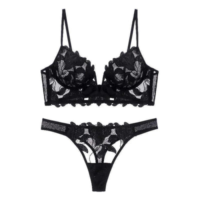 Sexy Franse Kant Lingerie Set – Push-Up BH met Diep V-decolleté voor Dames