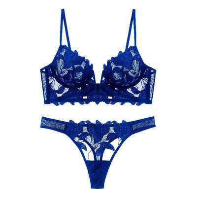 Sexy Franse Kant Lingerie Set – Push-Up BH met Diep V-decolleté voor Dames