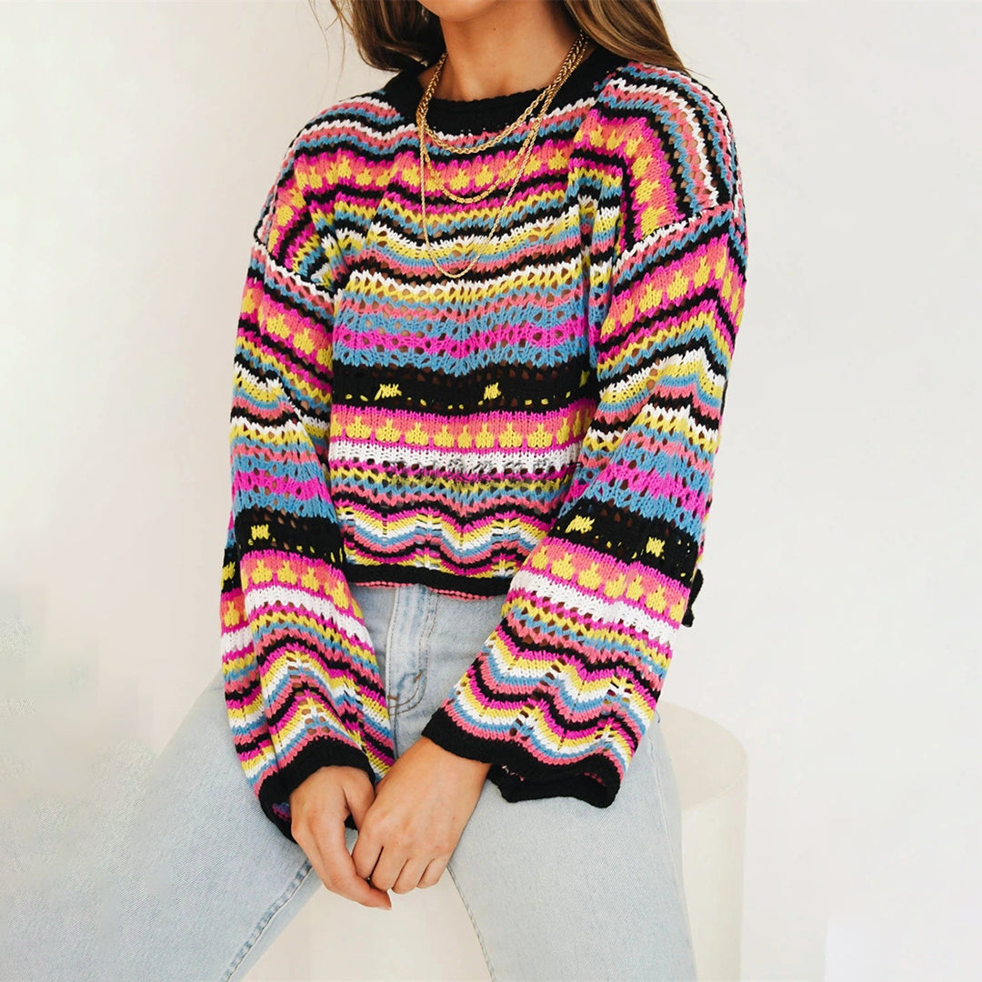 Lina | Multicolor Gebreide Trui | Vrolijke Kleuraccenten | Zachte Katoenmix
