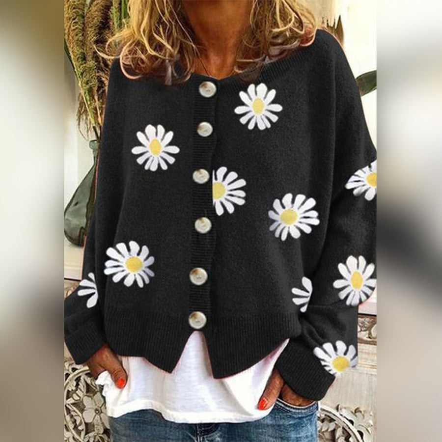 Livia | Dames Gebreide Cardigan | Bloemmotief | Zachte Katoenmix