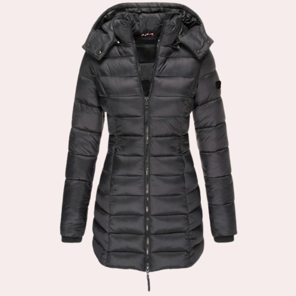 Dames Halflange Slim-Fit Gewatteerde Jas – Stijlvolle Winterjas met Comfort en Warmte