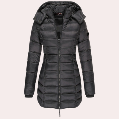 Dames Halflange Slim-Fit Gewatteerde Jas – Stijlvolle Winterjas met Comfort en Warmte