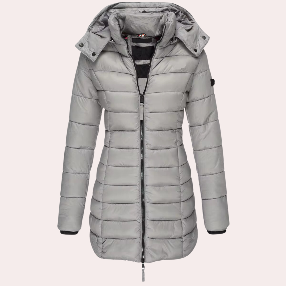 Dames Halflange Slim-Fit Gewatteerde Jas – Stijlvolle Winterjas met Comfort en Warmte
