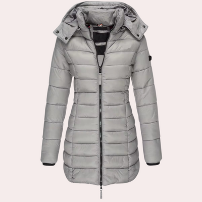 Dames Halflange Slim-Fit Gewatteerde Jas – Stijlvolle Winterjas met Comfort en Warmte