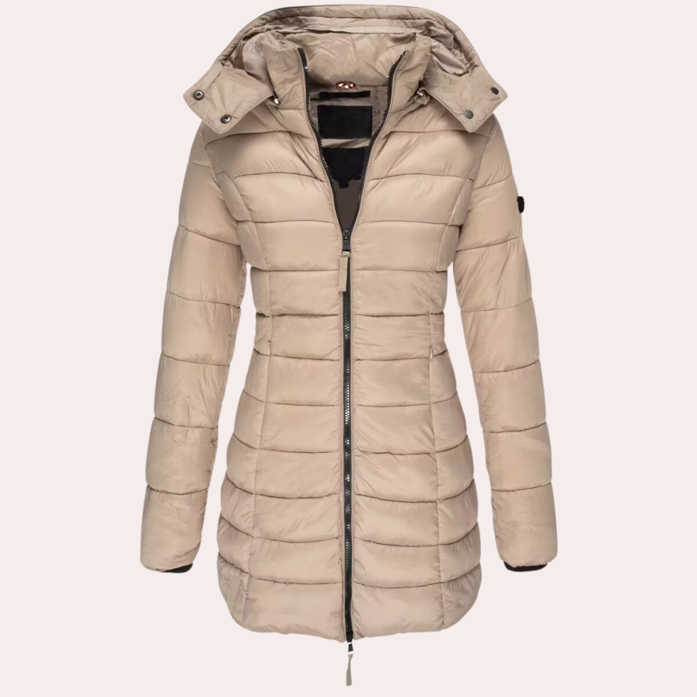 Dames Halflange Slim-Fit Gewatteerde Jas – Stijlvolle Winterjas met Comfort en Warmte