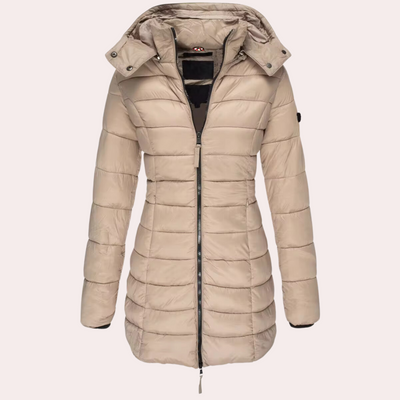 Dames Halflange Slim-Fit Gewatteerde Jas – Stijlvolle Winterjas met Comfort en Warmte