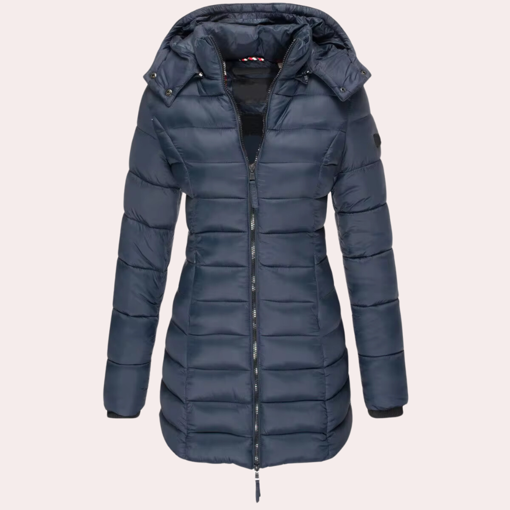 Dames Halflange Slim-Fit Gewatteerde Jas – Stijlvolle Winterjas met Comfort en Warmte