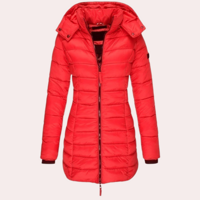 Dames Halflange Slim-Fit Gewatteerde Jas – Stijlvolle Winterjas met Comfort en Warmte