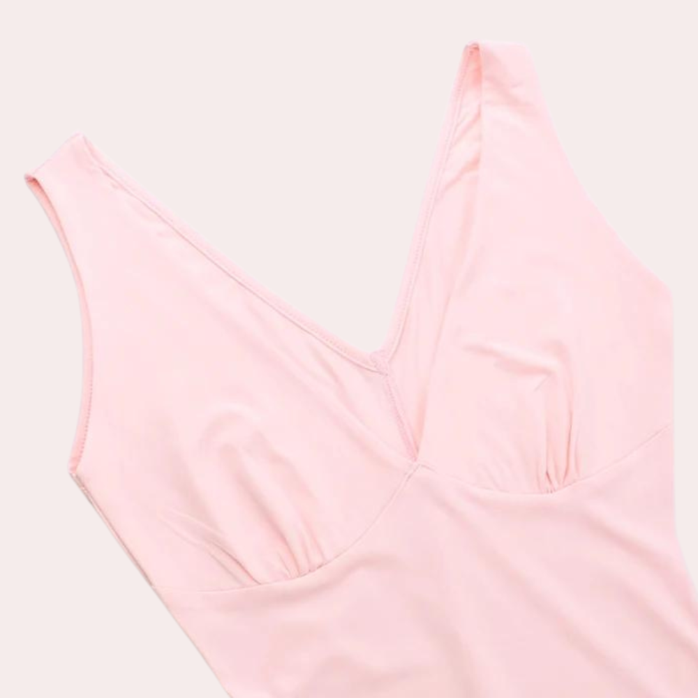 Elena – Avondjurk met V-hals voor dames | Elegante jurk met split en ruches