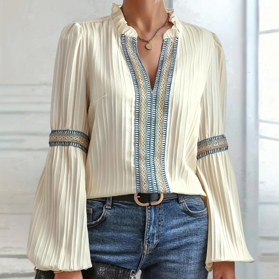 Serena – Luxury Women's Blouse with V-Neck with Ruffles