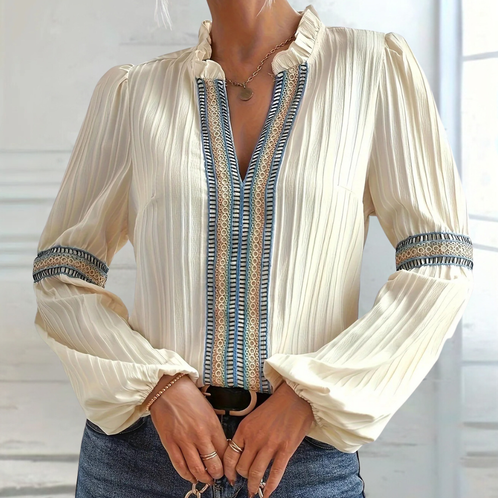 Serena – Luxury Women's Blouse with V-Neck with Ruffles