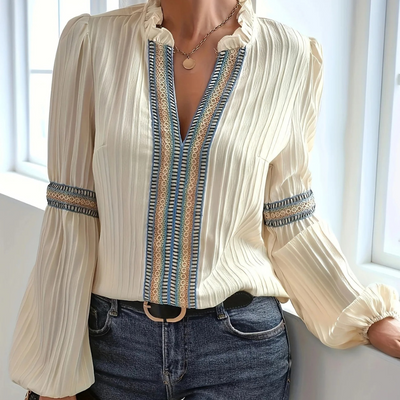 Serena – Luxury Women's Blouse with V-Neck with Ruffles