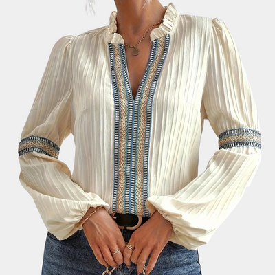 Serena – Luxury Women's Blouse with V-Neck with Ruffles