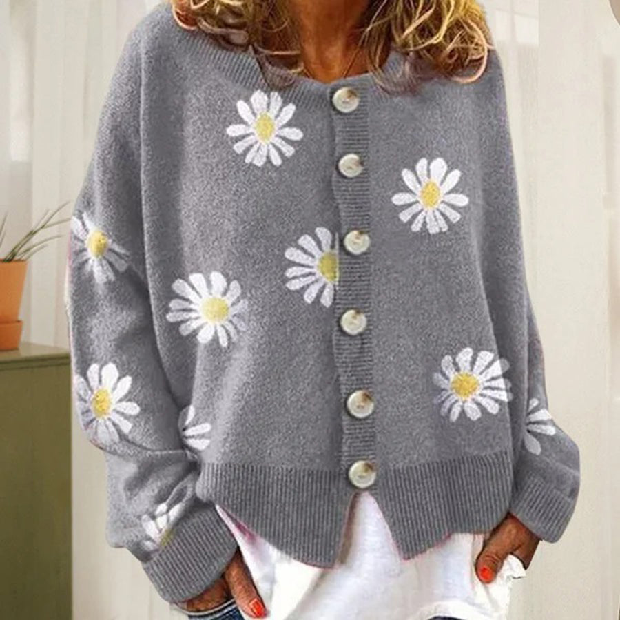 Livia | Dames Gebreide Cardigan | Bloemmotief | Zachte Katoenmix