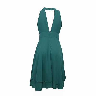 Elegant Summer Halter Midi Dress | Sleeveless - High Waist - Layered Chiffon Design
