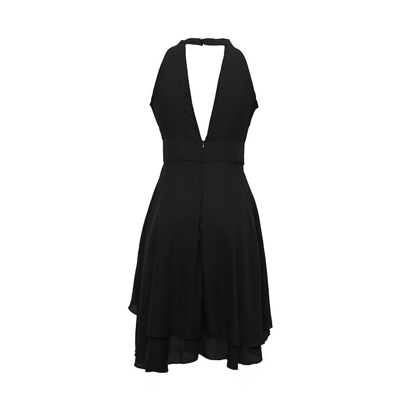 Elegant Summer Halter Midi Dress | Sleeveless - High Waist - Layered Chiffon Design