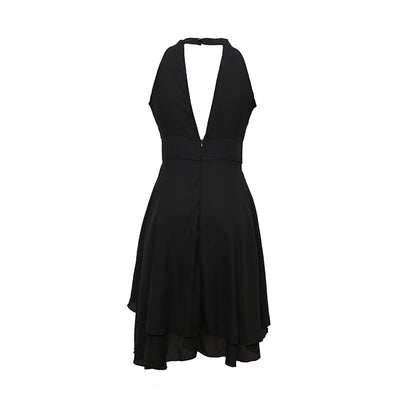 Elegant Summer Halter Midi Dress | Sleeveless - High Waist - Layered Chiffon Design