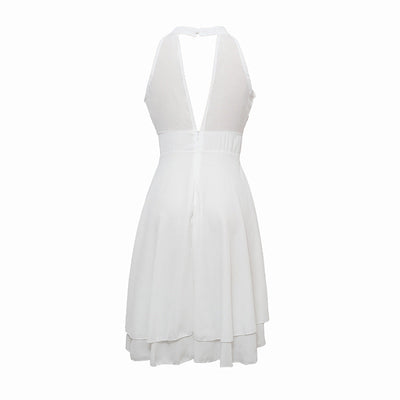 Elegant Summer Halter Midi Dress | Sleeveless - High Waist - Layered Chiffon Design