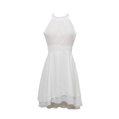 Elegant Summer Halter Midi Dress | Sleeveless - High Waist - Layered Chiffon Design