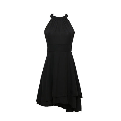 Elegant Summer Halter Midi Dress | Sleeveless - High Waist - Layered Chiffon Design