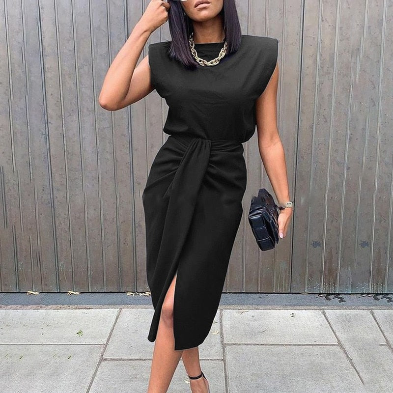 Elegant Short Sleeve Party Dress | Lace-Up Knee-Length Dress