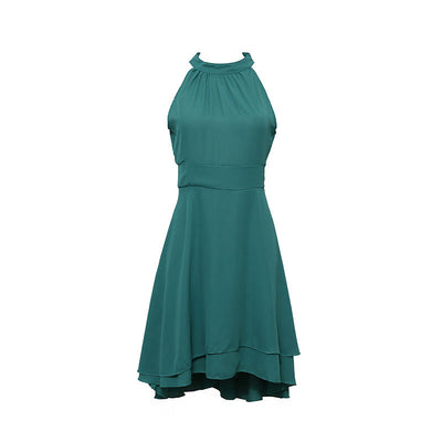 Elegant Summer Halter Midi Dress | Sleeveless - High Waist - Layered Chiffon Design