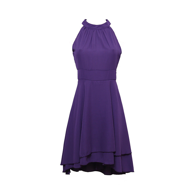 Elegant Summer Halter Midi Dress | Sleeveless - High Waist - Layered Chiffon Design