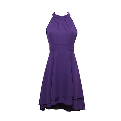 Elegant Summer Halter Midi Dress | Sleeveless - High Waist - Layered Chiffon Design
